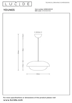 Suspension YOUNES en métal avec 1xE27 - Taupe - Lucide