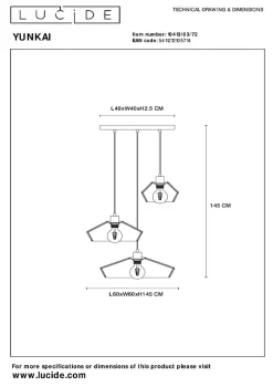 Suspension YUNKAI en papier avec 3xE27 - Naturel - Lucide