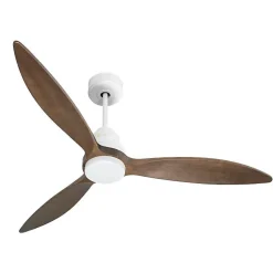 Tenerife - Super destratificateur et ventilateur DC 132 cm Blanc pales bois sombre avec Lumière 25 à 35 m²