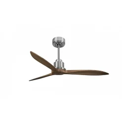 Tenerife - Super destratificateur et ventilateur DC 132 cm Chrome pales bois sombre sans Lumière 25 à 35 m²