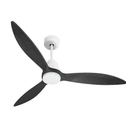 Tenerife - Super destratificateur et ventilateur DC 132 cm Blanc pales bois noir avec Lumière 25 à 35 m²