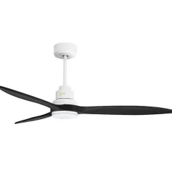 Tenerife - Super destratificateur et ventilateur DC 132 cm Blanc pales bois noir avec Lumière 25 à 35 m²