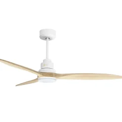 Tenerife - Super destratificateur et ventilateur DC 132 cm Blanc pales bois clair avec Lumière 25 à 35 m²