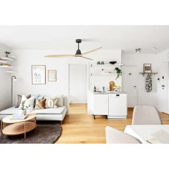 Tenerife - Super destratificateur et ventilateur DC 166 cm Gris basalte pales bois clair avec Lumière 30 à 60 m²