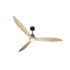 Tenerife - Super destratificateur et ventilateur DC 166 cm Gris basalte pales bois clair avec Lumière 30 à 60 m²