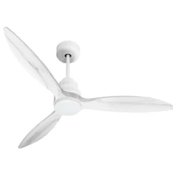 Tenerife - Super destratificateur et ventilateur DC 132 cm Blanc pales bois blanc avec Lumière 25 à 35 m²