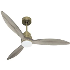 Tenerife - Super destratificateur et ventilateur DC 132 cm Laiton pales bois gris avec Lumière 25 à 35 m²
