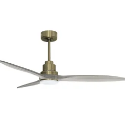 Tenerife - Super destratificateur et ventilateur DC 132 cm Laiton pales bois gris avec Lumière 25 à 35 m²
