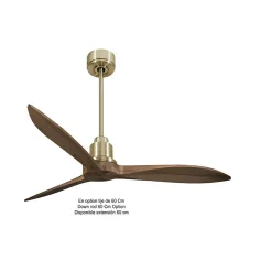 Tenerife - Super destratificateur et ventilateur DC 132 cm Laiton pales bois sombre sans Lumière 25 à 35 m²