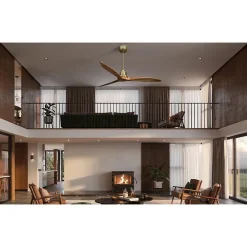 Tenerife - Super destratificateur et ventilateur DC 132 cm Laiton pales bois sombre sans Lumière 25 à 35 m²