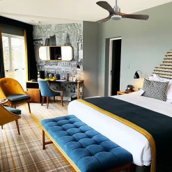 Tenerife - Super destratificateur et ventilateur DC 106 cm chrome avec lumière pales bois sombre idéal 10 à 20 m²