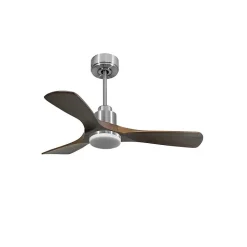 Tenerife - Super destratificateur et ventilateur DC 106 cm chrome avec lumière pales bois sombre idéal 10 à 20 m²