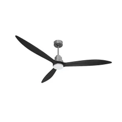 Tenerife - Super destratificateur et ventilateur DC 166 cm Chrome pales bois noir avec Lumière 30 à 60 m²