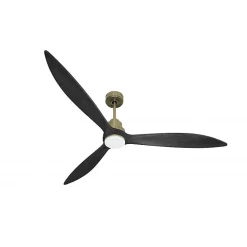 Tenerife - Super destratificateur et ventilateur DC 166 cm Laiton pales bois noir avec Lumière 30 à 60 m²