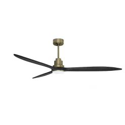 Tenerife - Super destratificateur et ventilateur DC 166 cm Laiton pales bois noir avec Lumière 30 à 60 m²