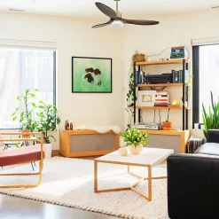 Tenerife - Super destratificateur et ventilateur DC 132 cm laiton avec lumière pales bois sombre idéal 25 à 40 m²