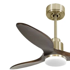 Tenerife - Super destratificateur et ventilateur DC 132 cm laiton avec lumière pales bois sombre idéal 25 à 40 m²