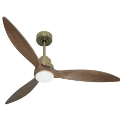 Tenerife - Super destratificateur et ventilateur DC 132 cm Laiton pales bois sombre avec Lumière 25 à 35 m²