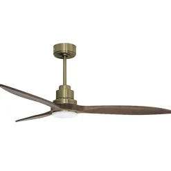 Tenerife - Super destratificateur et ventilateur DC 132 cm Laiton pales bois sombre avec Lumière 25 à 35 m²