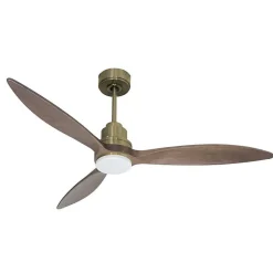 Tenerife - Super destratificateur et ventilateur DC 132 cm Laiton pales bois sombre avec Lumière 25 à 35 m²