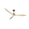 Tenerife - Super destratificateur et ventilateur DC 166 cm Laiton pales bois clair avec Lumière 30 à 60 m²