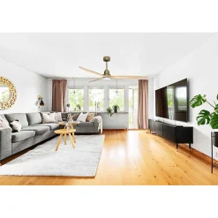 Tenerife - Super destratificateur et ventilateur DC 166 cm Laiton pales bois clair avec Lumière 30 à 60 m²