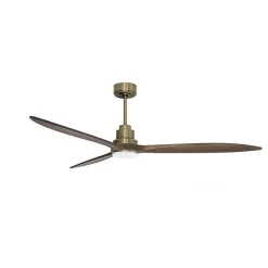 Tenerife - Super destratificateur et ventilateur DC 166 cm Laiton pales bois sombre avec Lumière 30 à 60 m²