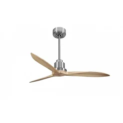 Tenerife - Super destratificateur et ventilateur DC 132 cm Chrome pales bois clair sans Lumière 25 à 35 m²