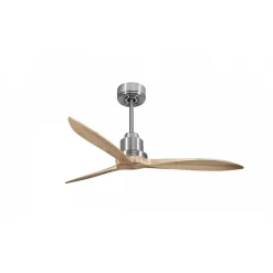 Tenerife - Super destratificateur et ventilateur DC 132 cm Chrome pales bois clair sans Lumière 25 à 35 m²