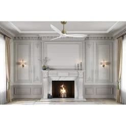 Tenerife - Super destratificateur et ventilateur DC 132 cm Laiton pales bois blanc sans Lumière 25 à 35 m²