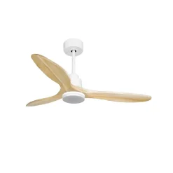 Tenerife - Super destratificateur et ventilateur DC 132 cm Blanc avec lumière pales bois clair 25 à 35 m²