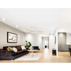 Tenerife - Super destratificateur et ventilateur DC 166 cm Blanc pales bois clair avec Lumière 30 à 60 m²