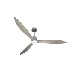 Tenerife - Super destratificateur et ventilateur DC 166 cm Chrome pales bois gris avec Lumière 30 à 60 m²