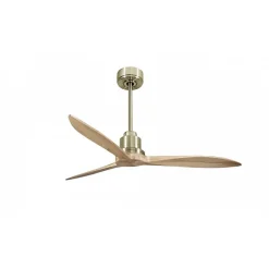Tenerife - Super destratificateur et ventilateur DC 132 cm Laiton pales bois clair sans Lumière 25 à 35 m²