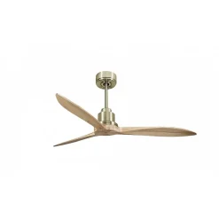 Tenerife - Super destratificateur et ventilateur DC 132 cm Laiton pales bois clair sans Lumière 25 à 35 m²