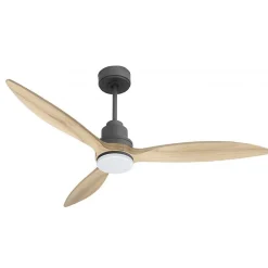 Tenerife - Super destratificateur et ventilateur DC 132 cm Gris basalte pales bois clair avec Lumière 25 à 35 m²