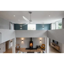 Tenerife - Super destratificateur et ventilateur DC 132 cm Chrome pales bois blanc sans Lumière 25 à 35 m²