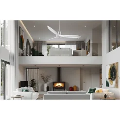 Tenerife - Super destratificateur et ventilateur DC 132 cm Chrome pales bois blanc sans Lumière 25 à 35 m²