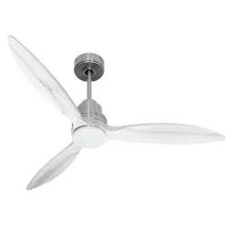 Tenerife - Super destratificateur et ventilateur DC 132 cm Chrome pales bois blanc avec Lumière 25 à 35 m²