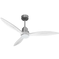 Tenerife - Super destratificateur et ventilateur DC 132 cm Chrome pales bois blanc avec Lumière 25 à 35 m²
