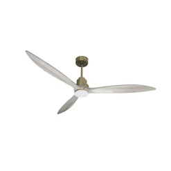 Tenerife - Super destratificateur et ventilateur DC 166 cm Laiton pales bois gris avec Lumière 30 à 60 m²