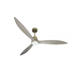 Tenerife - Super destratificateur et ventilateur DC 166 cm Laiton pales bois gris avec Lumière 30 à 60 m²