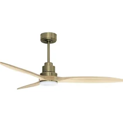 Tenerife - Super destratificateur et ventilateur DC5 132 cm Laiton pales bois clair avec Lumière 25 à 35 m²