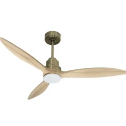 Tenerife - Super destratificateur et ventilateur DC5 132 cm Laiton pales bois clair avec Lumière 25 à 35 m²