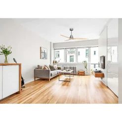 Tenerife - Super destratificateur et ventilateur DC 132 cm Chrome pales bois gris avec Lumière 25 à 35 m²