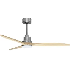 Tenerife - Super destratificateur et ventilateur DC 132 cm Chrome pales bois gris avec Lumière 25 à 35 m²