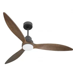 Tenerife - Un ventilateur et un Super destratificateur DC 132 cm Gris basalte pales en bois sombre Lumière Led 25 à 35 m²