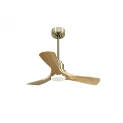 Tenerife de KlassFan - Super destratificateur et ventilateur DC 106 cm Laiton pales bois clair avec Lumière dimmable 10 à 20 m²