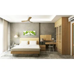 Tenerife Ring - Super destratificateur et ventilateur DC 106 cm blanc pales bois clair idéal 10 à 20 m²