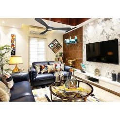 Tenerife Ring - Super destratificateur et ventilateur DC 132 cm Blanc pales bois noir sans Lumière 25 à 35 m²